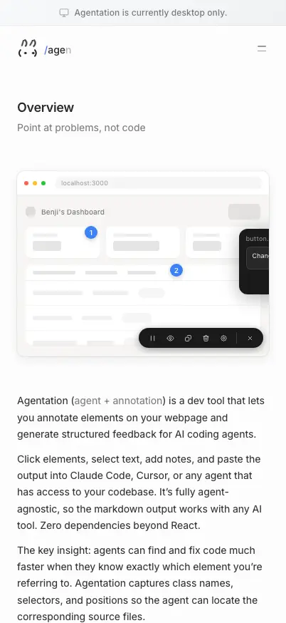 Agentation mobile screenshot