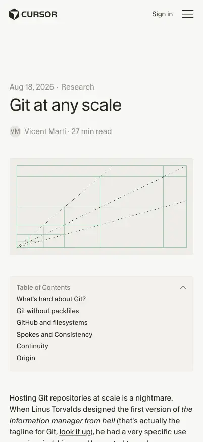 Git at any scale · Cursor mobile screenshot