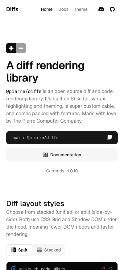 Diffs mobile screenshot